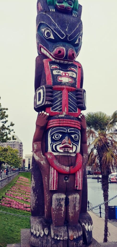 Carved totem pole in Vancover BC