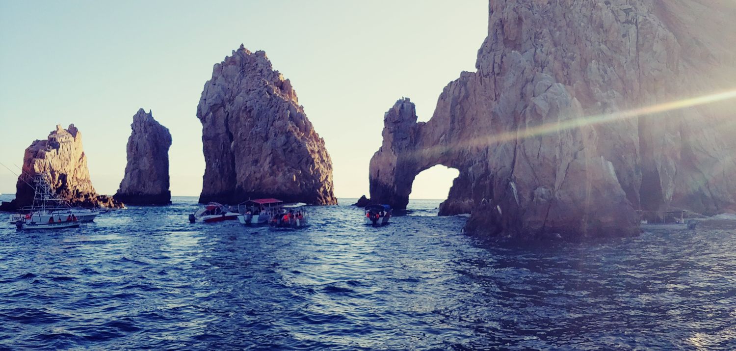 Cabo arch at sunset from the water